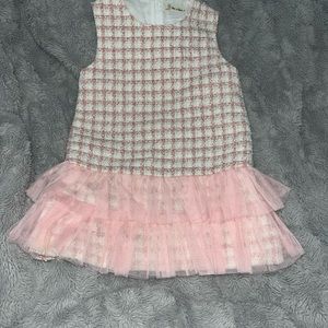 Doe A Dear Girls Pink White Gold Tulle Houndstooth Boutique Dress Size 5